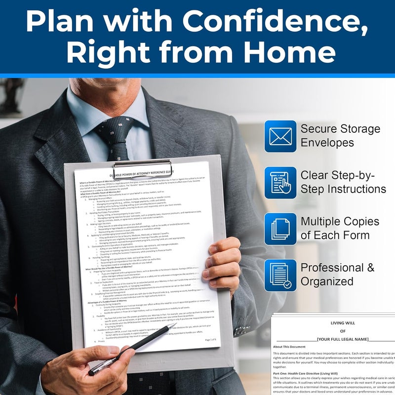 Zastic Complete Estate Planning Kit & Will Planner – Last Will and Testament, Living Will, Durable Power of Attorney, and Health Care Power of Attorney – Do It Yourself Legal Will and Testament Kit - Image 4